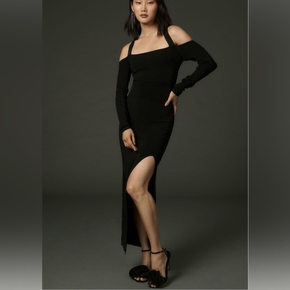 NWT Anthropologie Long-Sleeve Square-Neck Slim Knit Midi Dress  Size Large - Picture 1 of 8